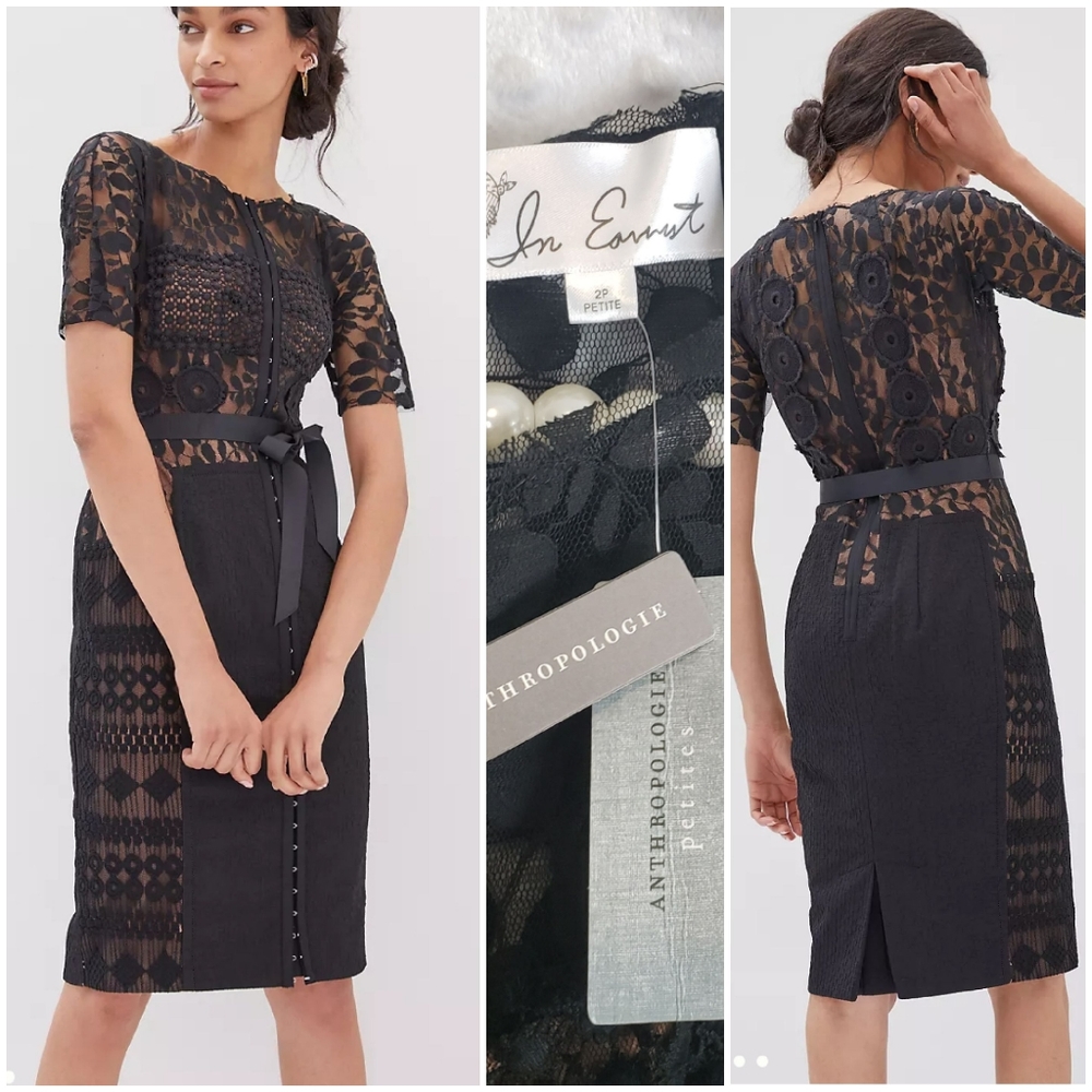 NWT Bryon Lars Anthropologie Carissima Lace Sheath Dress Size 2 P Petite